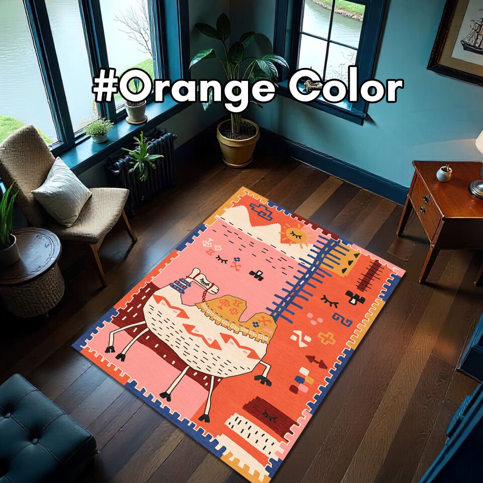 Colorful Camel Kids Rug – Fun Play Mat, Washable Non-Slip Carpet, Boho Nursery Decor, Multiple Color Options