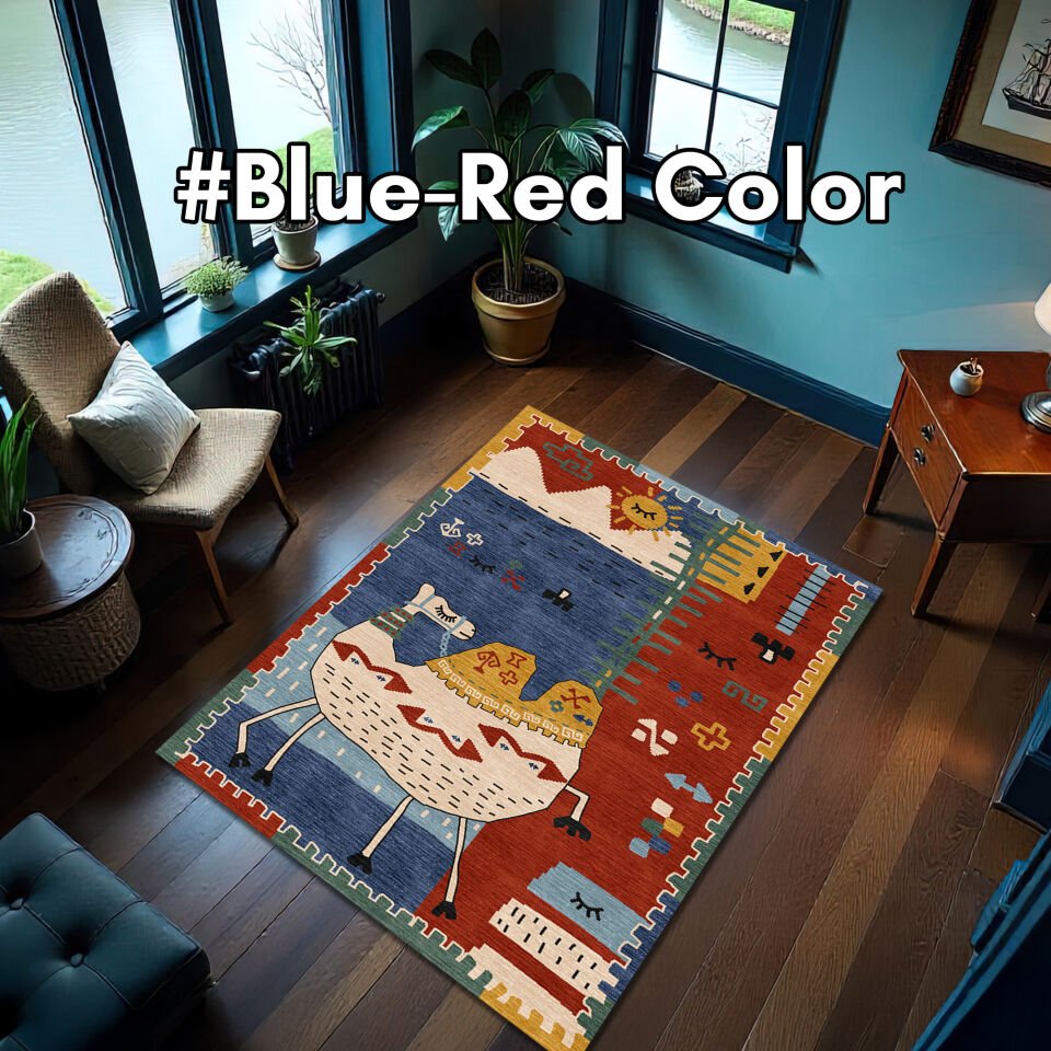 Colorful Camel Kids Rug – Fun Play Mat, Washable Non-Slip Carpet, Boho Nursery Decor, Multiple Color Options