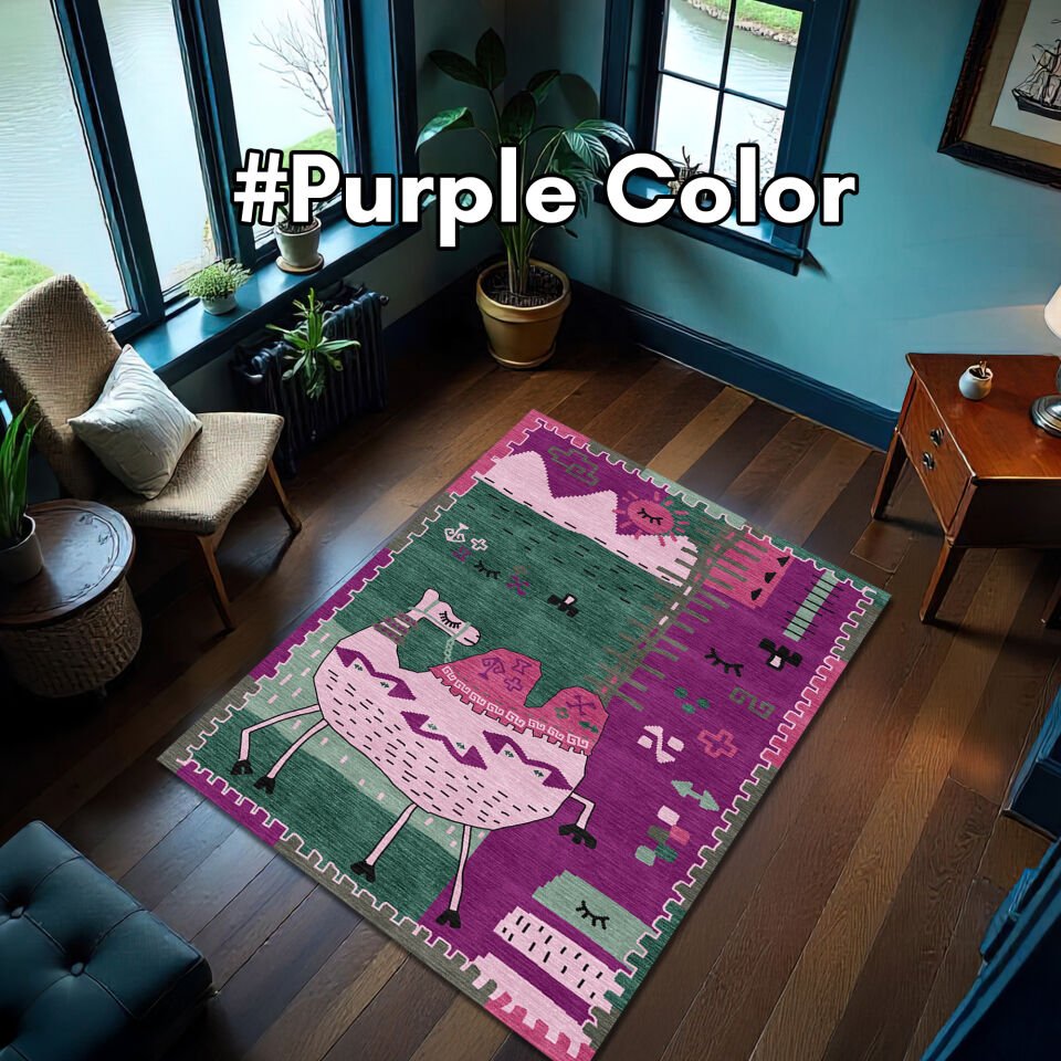 Colorful Camel Kids Rug – Fun Play Mat, Washable Non-Slip Carpet, Boho Nursery Decor, Multiple Color Options