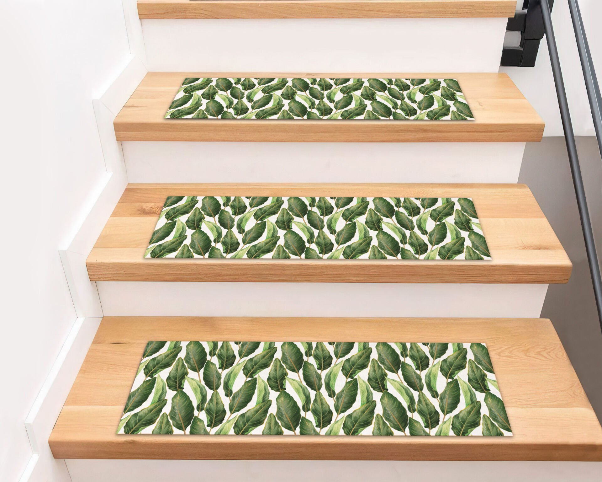 Banana Leaf Pattern Stair Treads – Lush Green Tropical Leaves Stair Mats for Fresh Home Decor