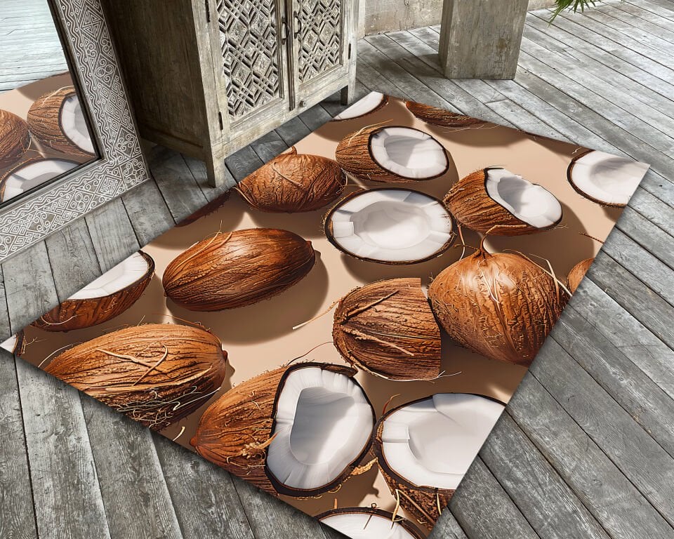 Coconut Rug Tropical Beach Style Carpet Brown and White Area Rug for Living Room Bedroom Modern Home Decor