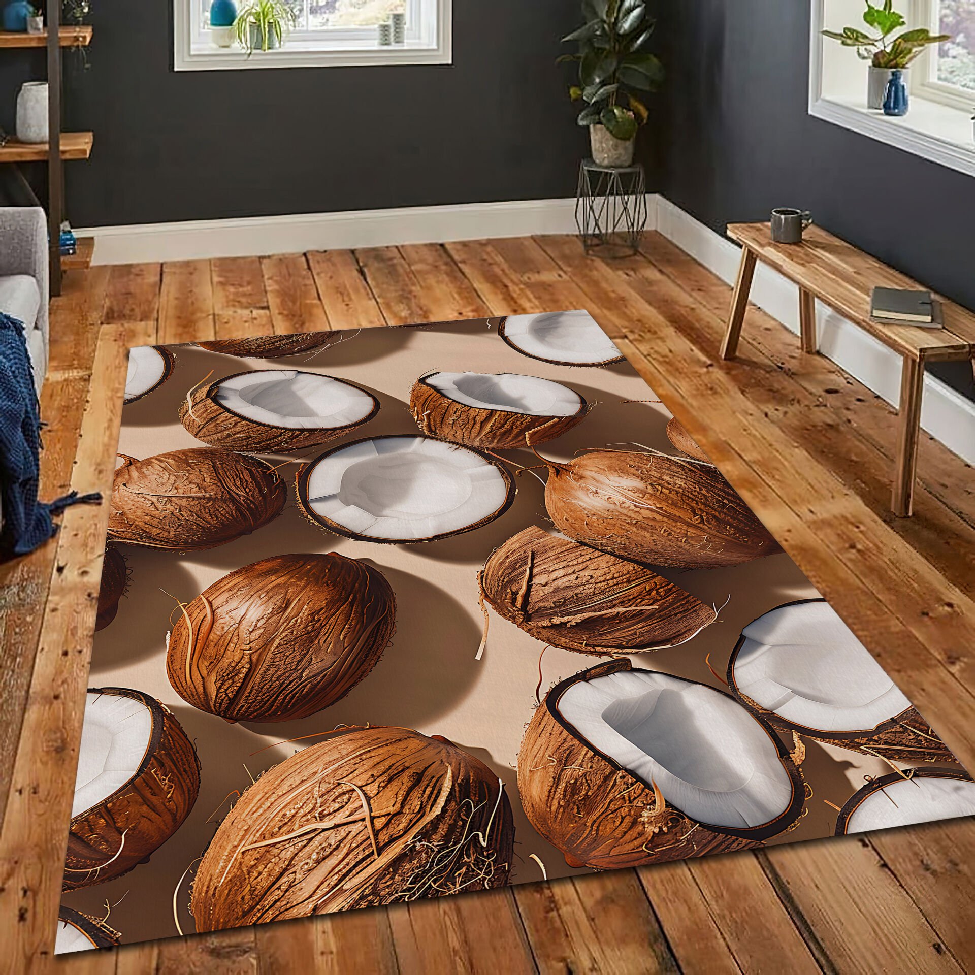 Coconut Rug Tropical Beach Style Carpet Brown and White Area Rug for Living Room Bedroom Modern Home Decor