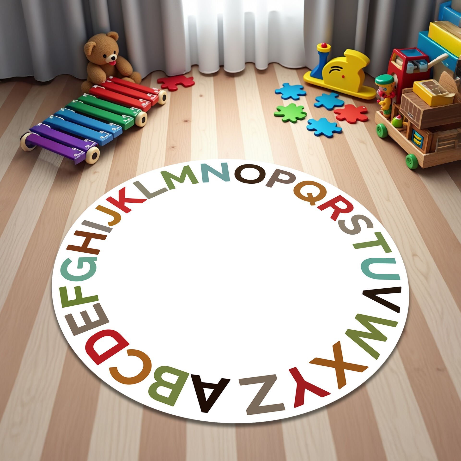 Colorful Round Alphabet Rug for Kids – Educational Nursery Carpet