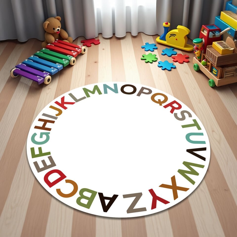 Colorful Round Alphabet Rug for Kids – Educational Nursery Carpet