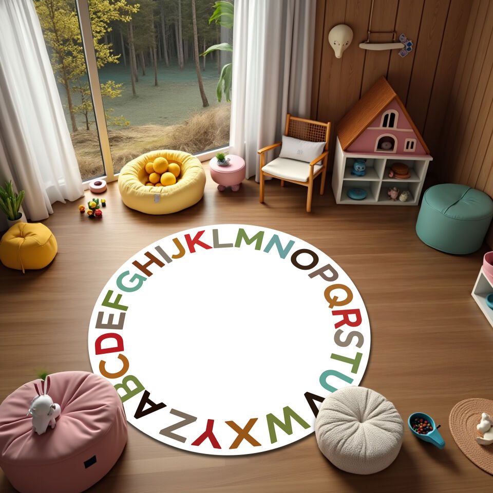 Colorful Round Alphabet Rug for Kids – Educational Nursery Carpet