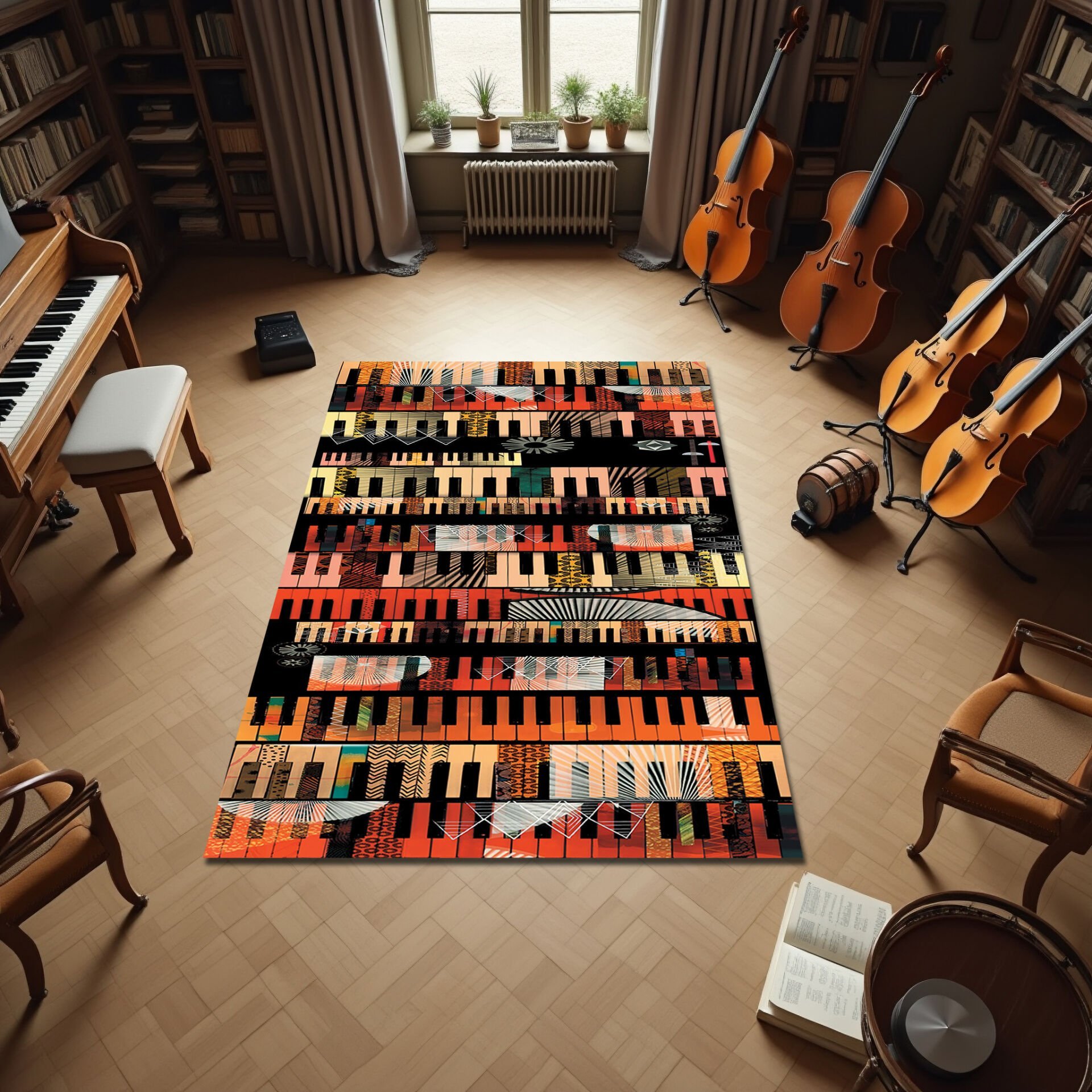 Colorful Abstract Piano Keys Rug – Artistic Music Room Carpet