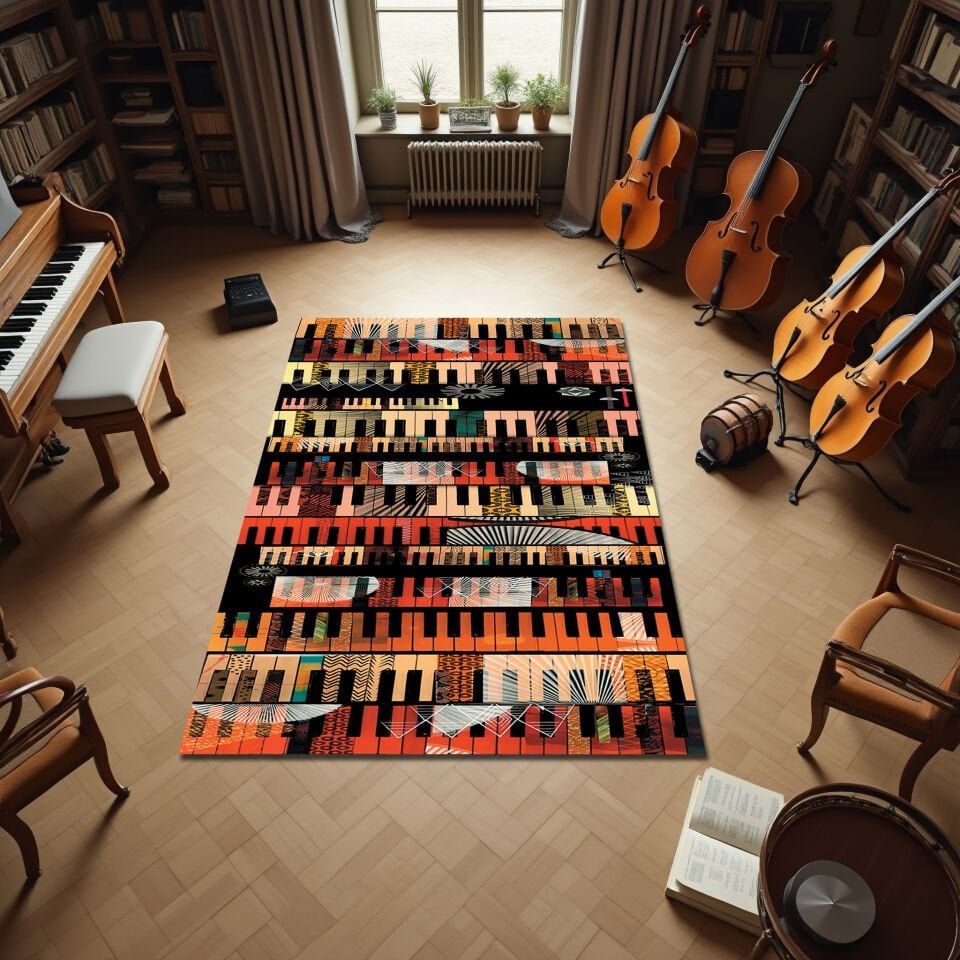 Colorful Abstract Piano Keys Rug – Artistic Music Room Carpet