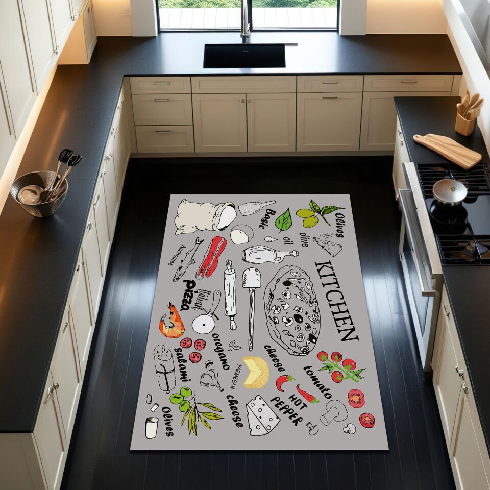Kitchen Pizza Rug – Cooking Ingredients Design Floor Mat