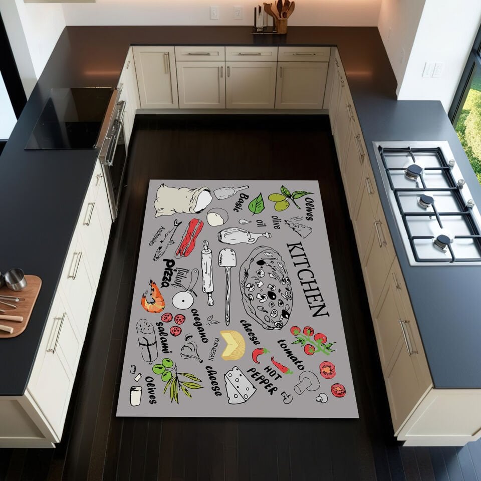 Kitchen Pizza Rug – Cooking Ingredients Design Floor Mat