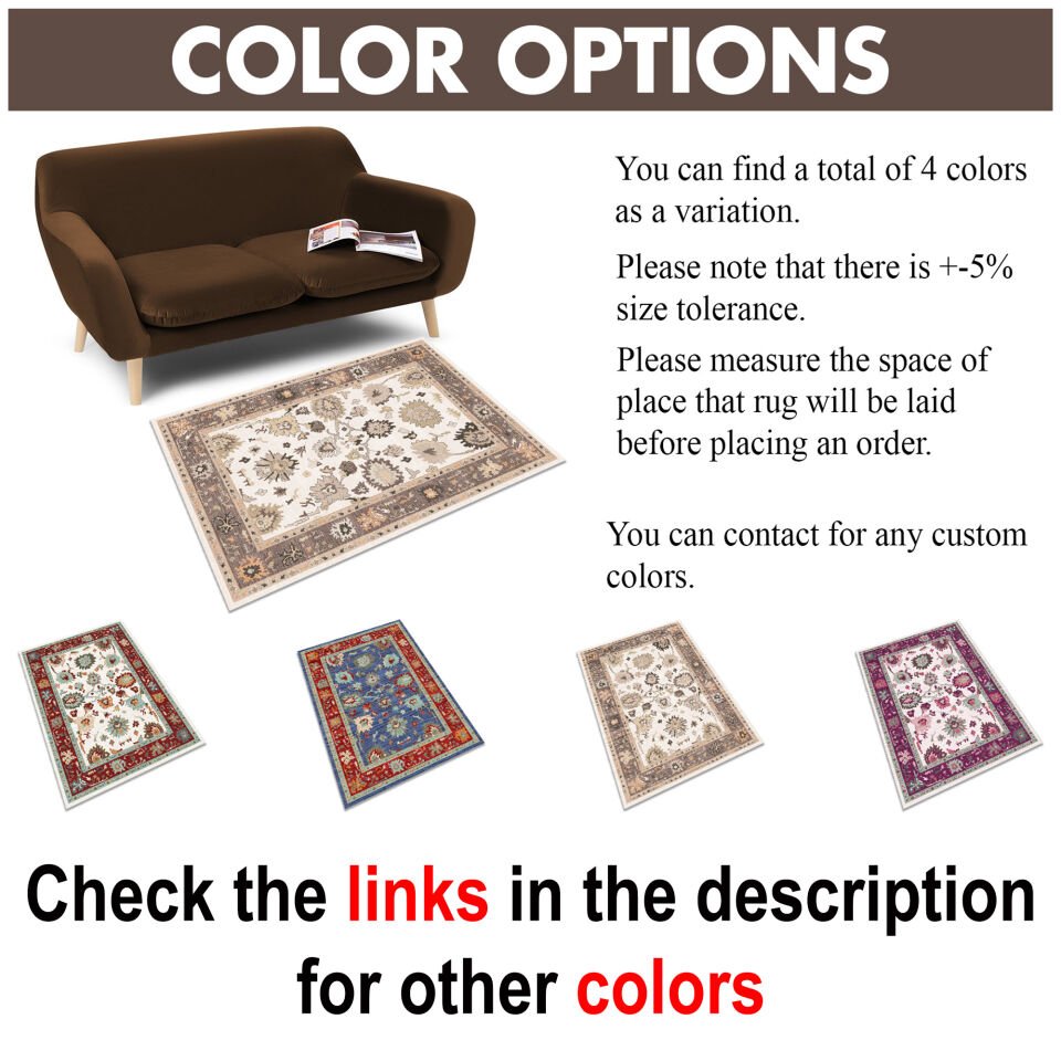 Beige Oriental Rug Classic Floral Pattern Decorative Carpet