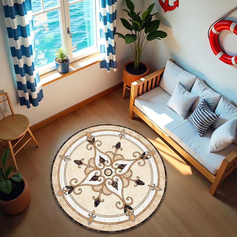 Royal Classic Beige Ornamental Round Rug