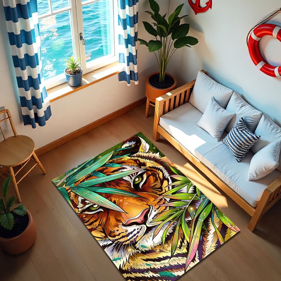 Vibrant Jungle Tiger Rug – Bold Wildlife Art Design