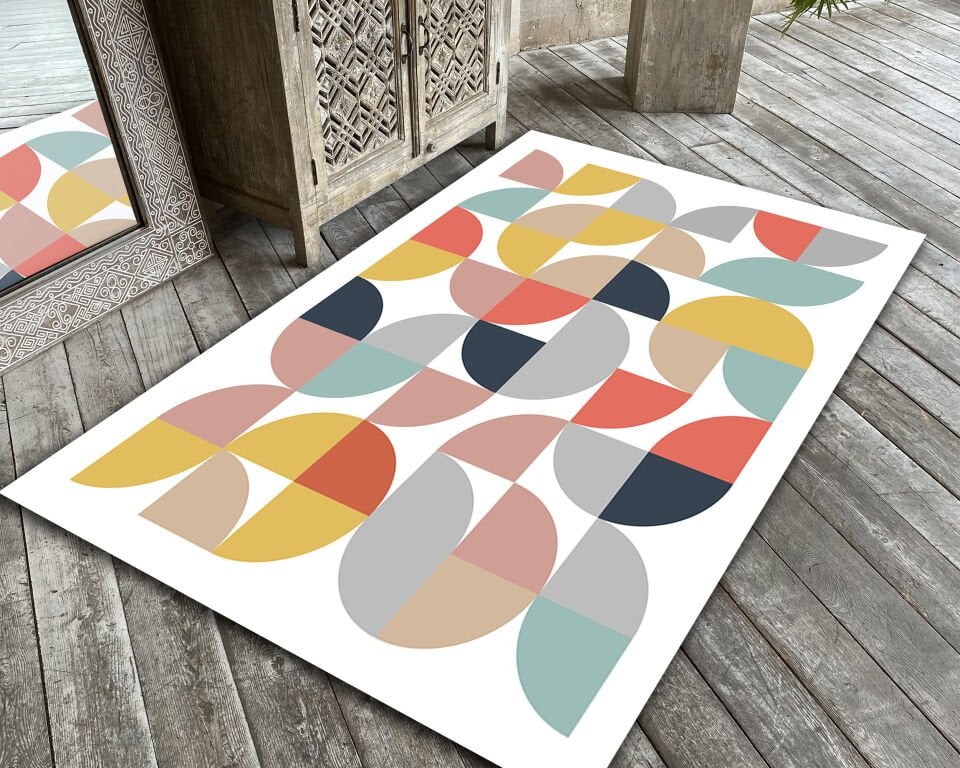 Mid Century Modern Geometric Rug Colorful Abstract Carpet Retro Style Floor Mat for Home Decor