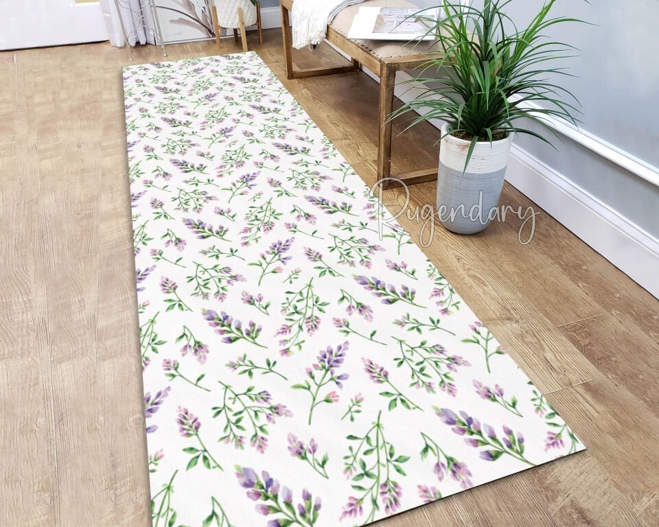 Lavender Floral Runner Rug – Elegant Purple Flower Kitchen & Hallway Carpet