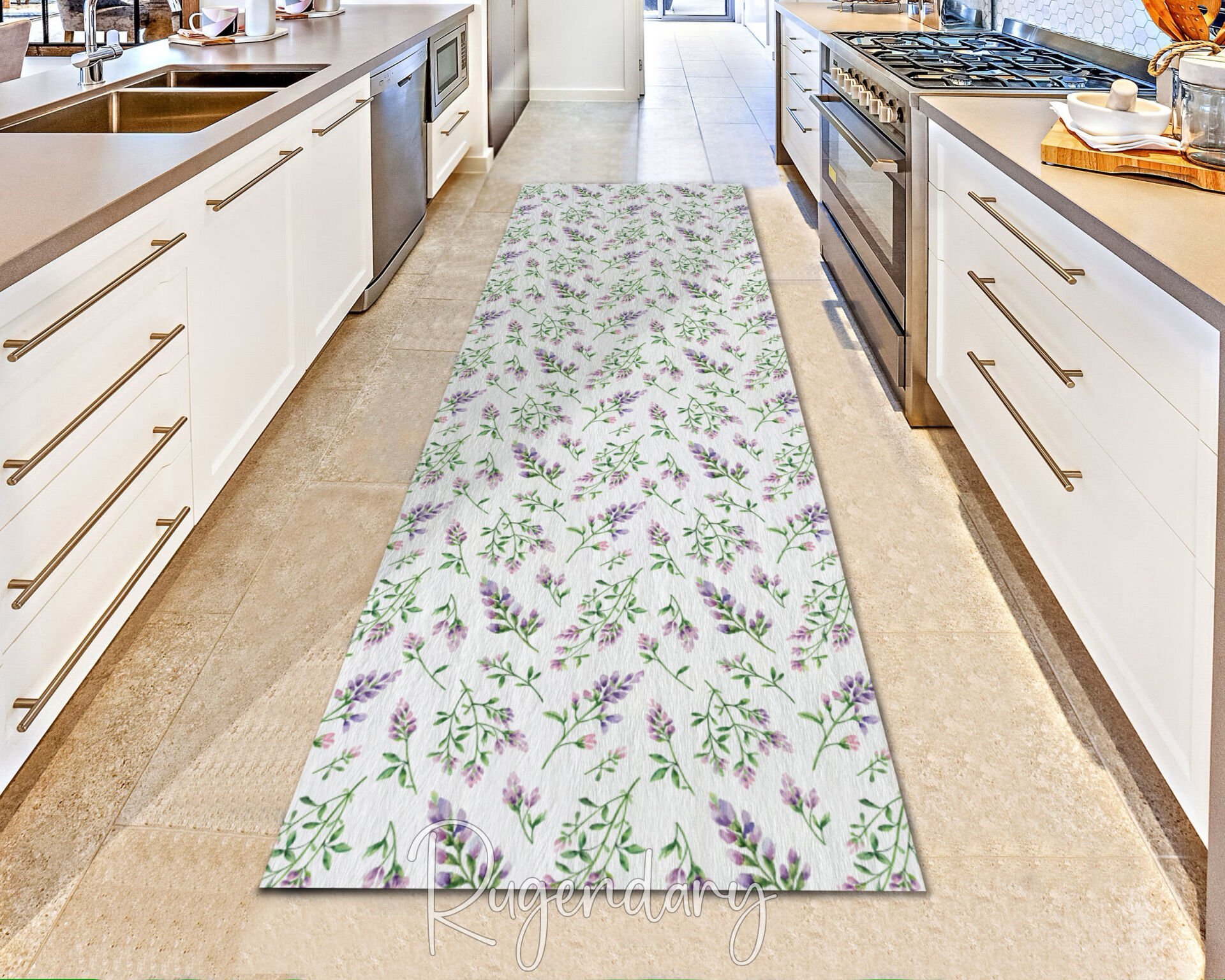 Lavender Floral Runner Rug – Elegant Purple Flower Kitchen & Hallway Carpet