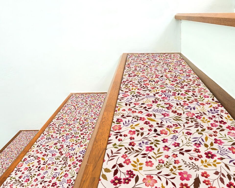 Vintage Floral Pattern Stair Treads – Classic Garden-Inspired Stair Mats
