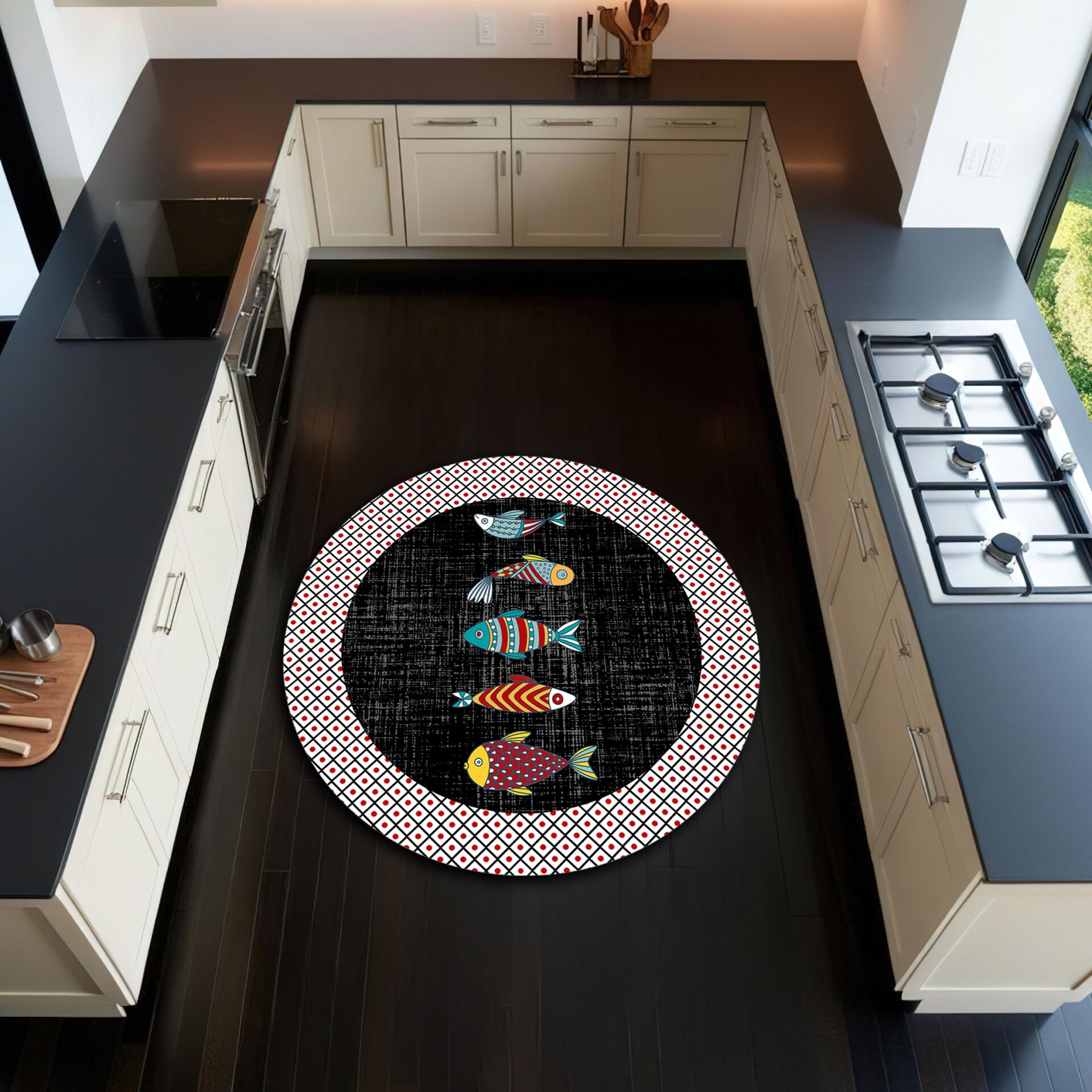 Colorful Fish Round Kitchen Rug – Modern Nautical Design