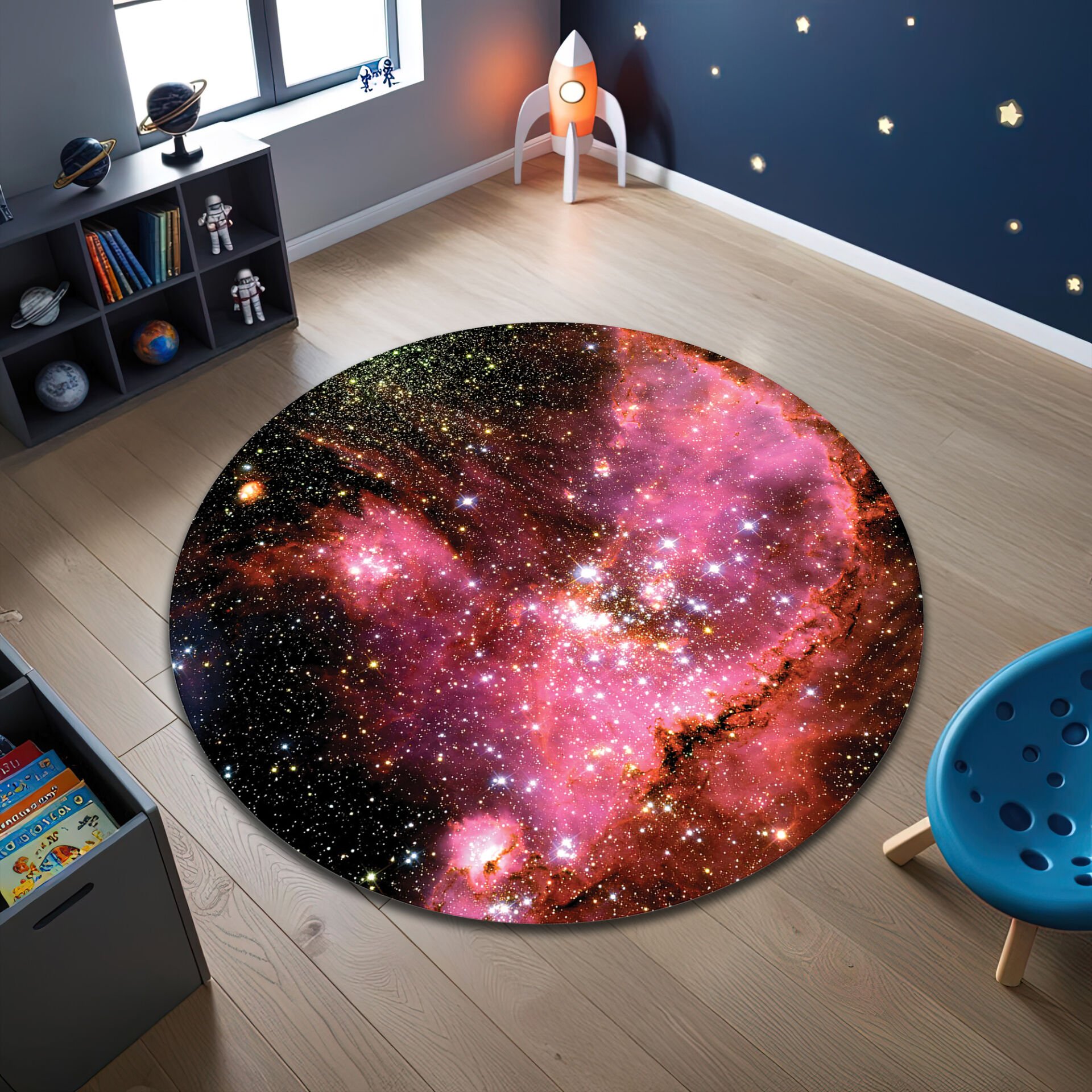 Pink Galaxy Nebula Round Kids Rug – Stunning Cosmic Playroom Carpet
