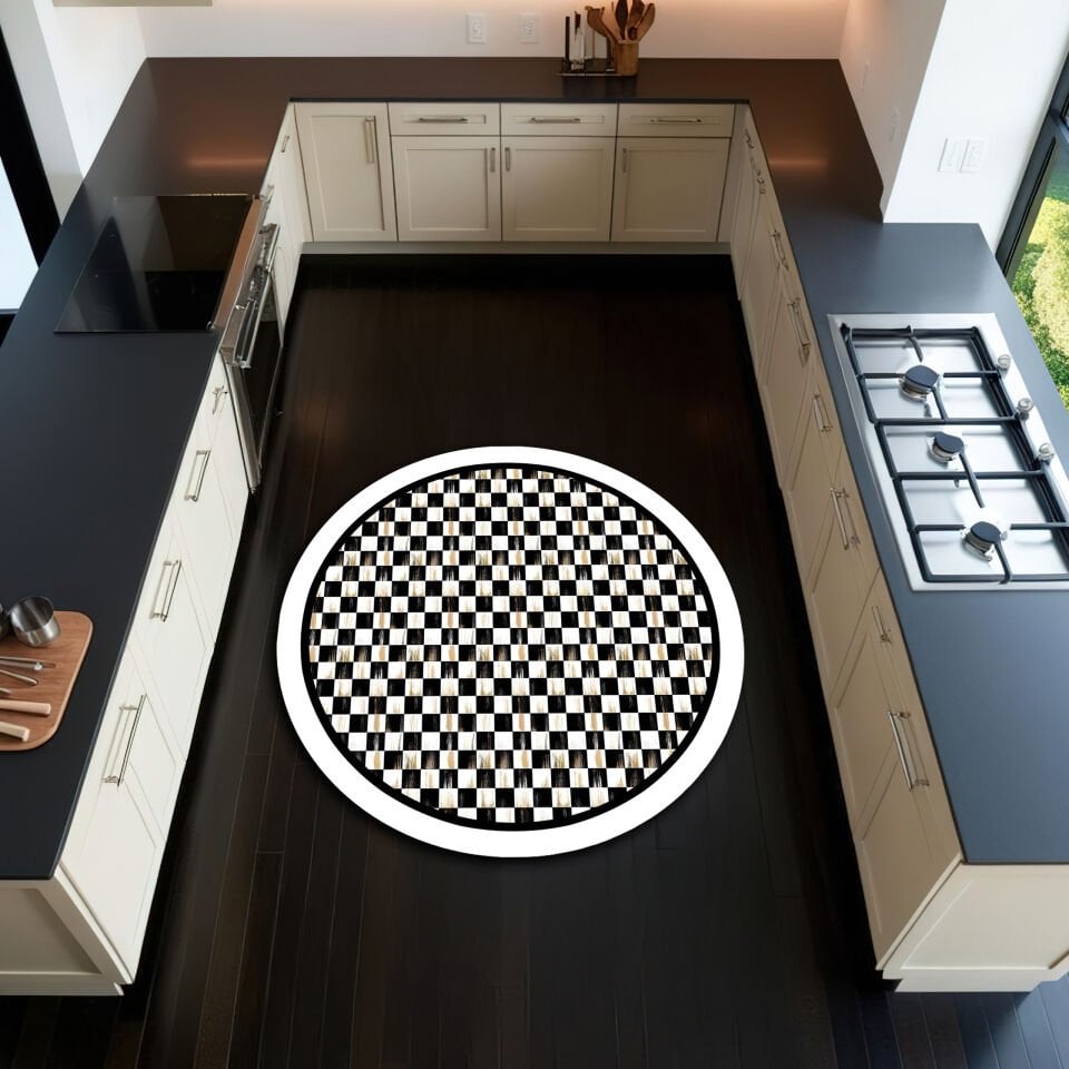 Modern Black and White Checkerboard Rug – Durable and Stylish Kitchen Floor Carpet