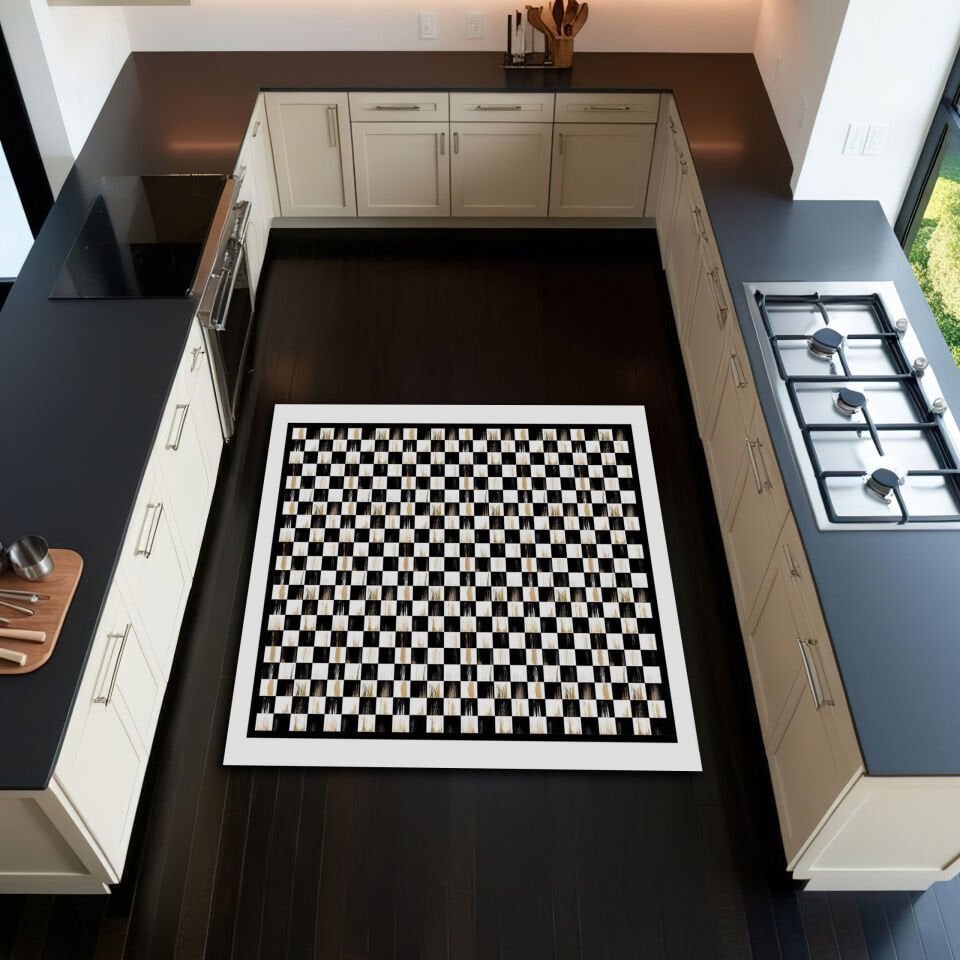 Modern Black and White Checkerboard Rug – Durable and Stylish Kitchen Floor Carpet