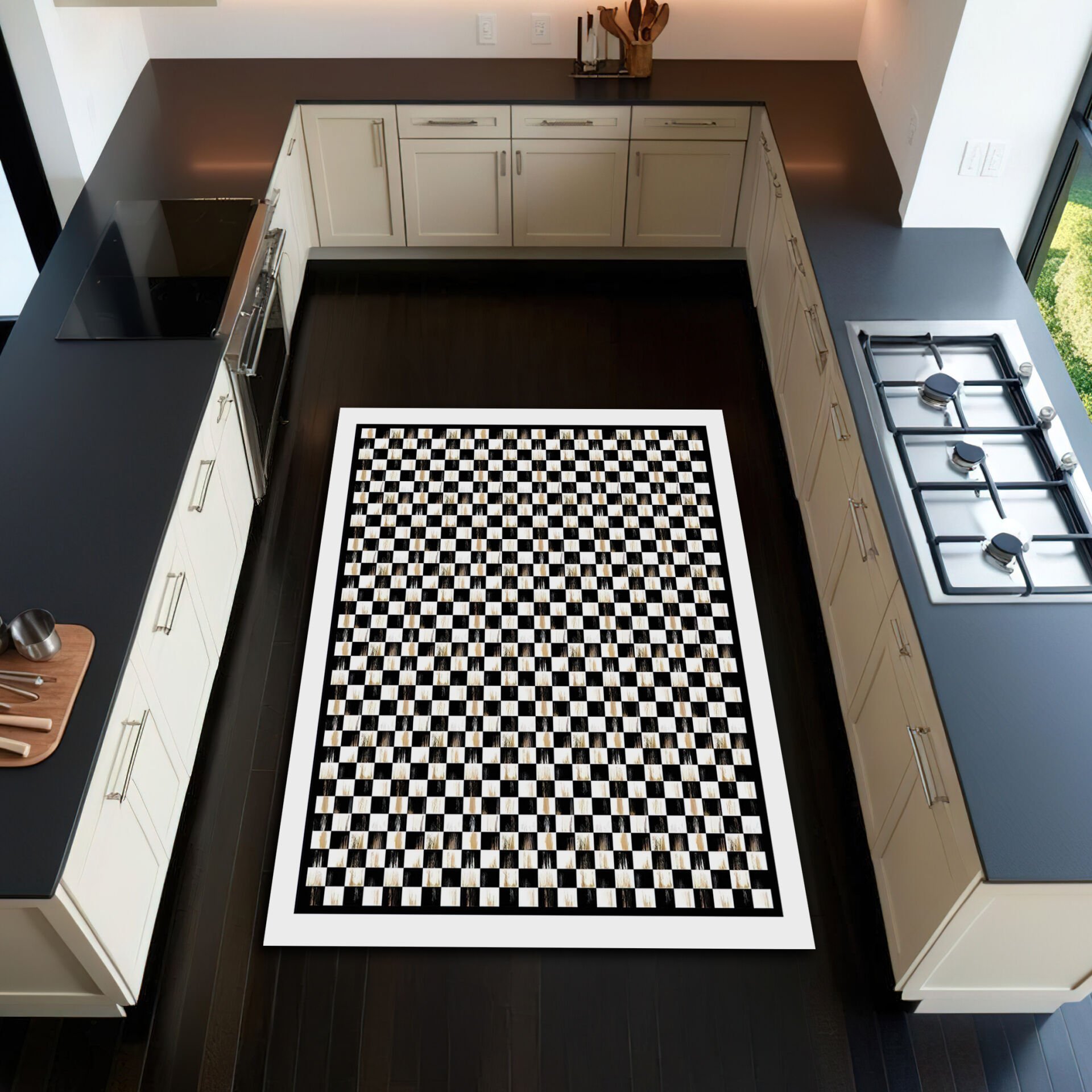 Modern Black and White Checkerboard Rug – Durable and Stylish Kitchen Floor Carpet