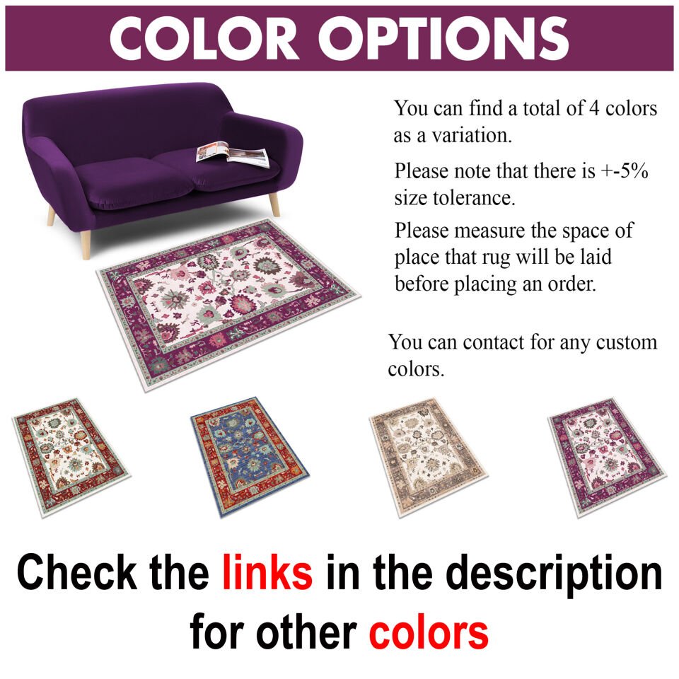Purple Oriental Rug Classic Floral Pattern Decorative Carpet