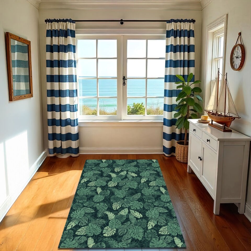 Tropical Monstera Leaf Rug – Deep Green Jungle Pattern