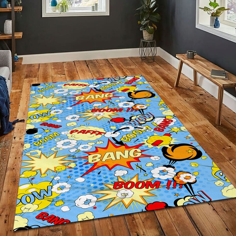 Comic Pop Art Rug – Colorful Bang Boom Carpet for Funky Retro Room Decor
