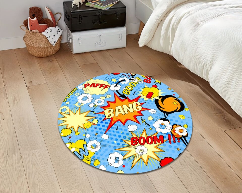 Comic Pop Art Rug – Colorful Bang Boom Carpet for Funky Retro Room Decor