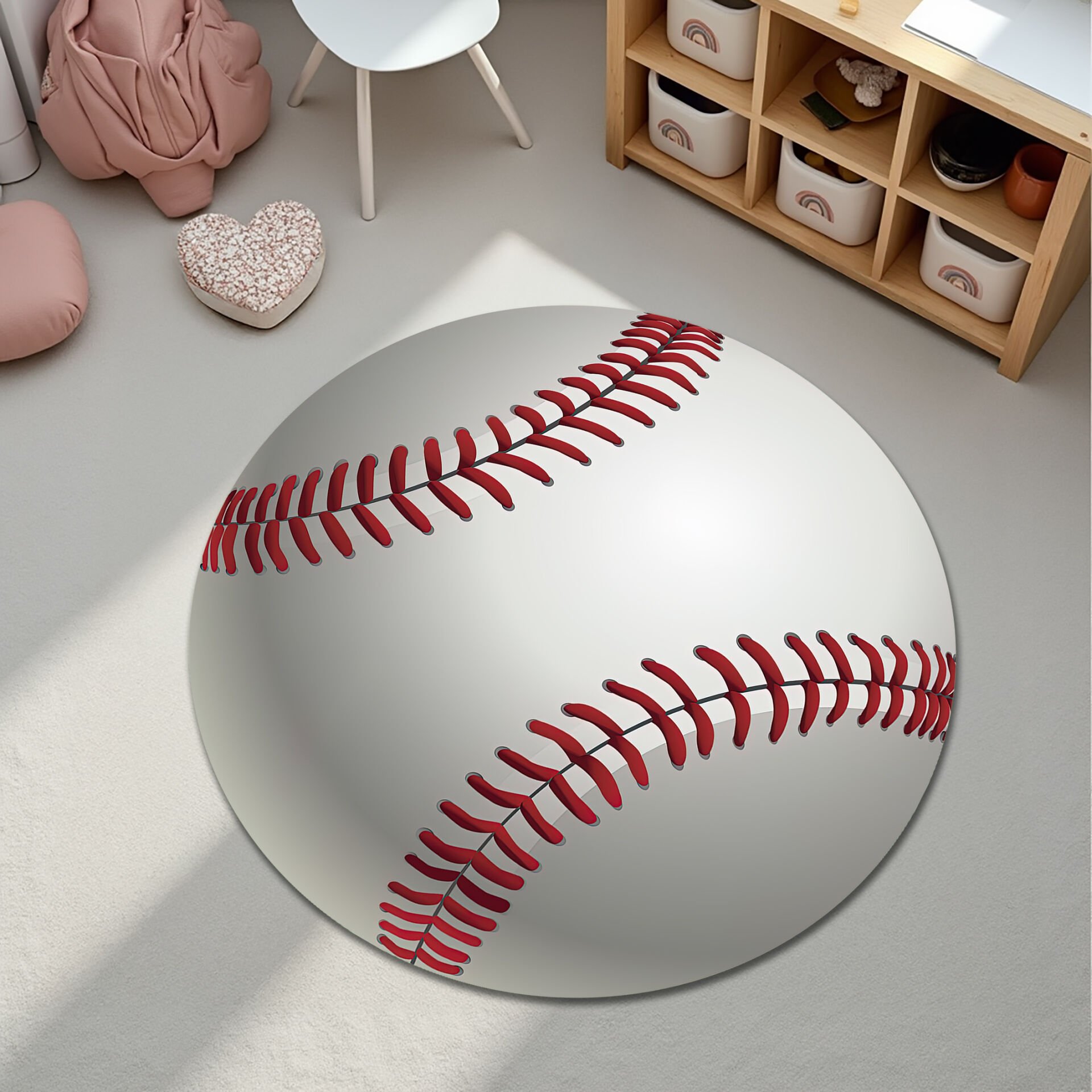 Baseball-Themed Round Rug for Kids – Nursery and Playroom Floor Mat