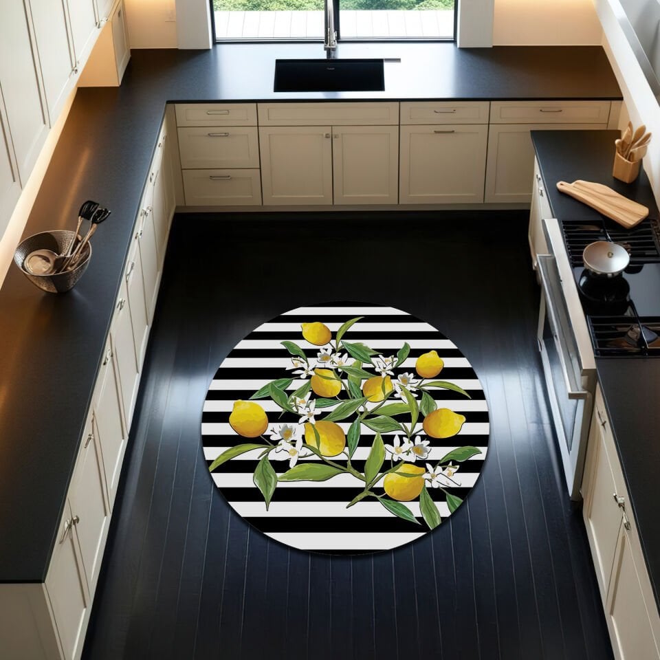 Striped Lemon Kitchen Rug – Fresh Botanical Design