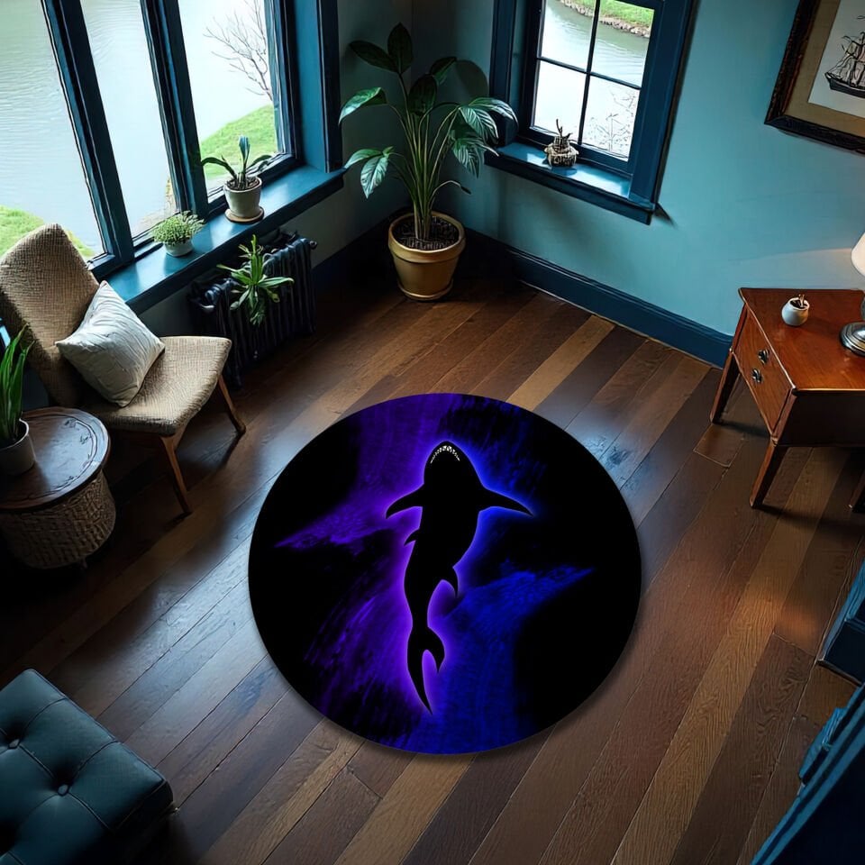 Glowing Neon Shark Rug – Bold Oceanic Design for Modern Spaces