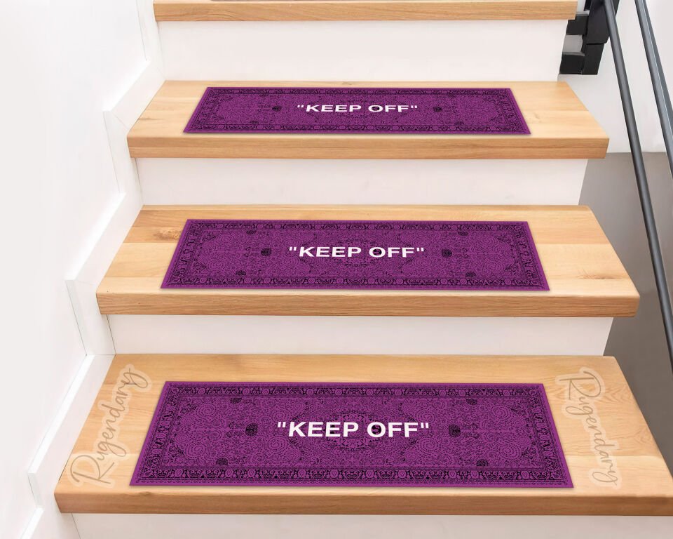 Purple Stair Mat with “KEEP OFF” Quote – Modern Anti-Slip Stair Carpet