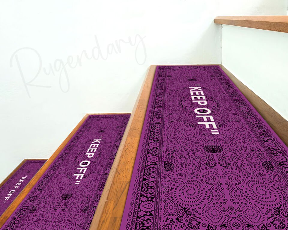 Purple Stair Mat with “KEEP OFF” Quote – Modern Anti-Slip Stair Carpet