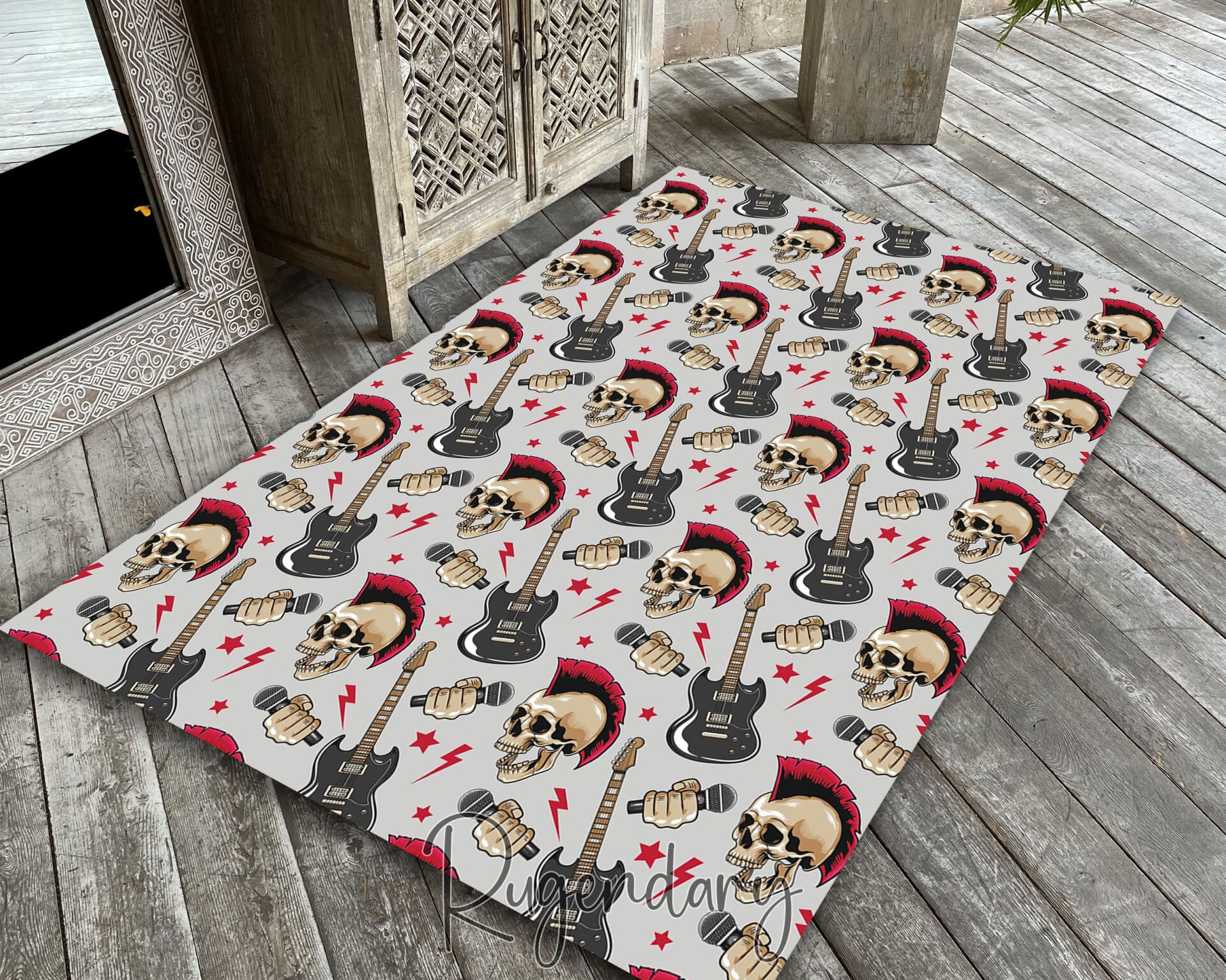 Punk Rock Skull & Guitar Rug – Edgy Music Room Accent Rug