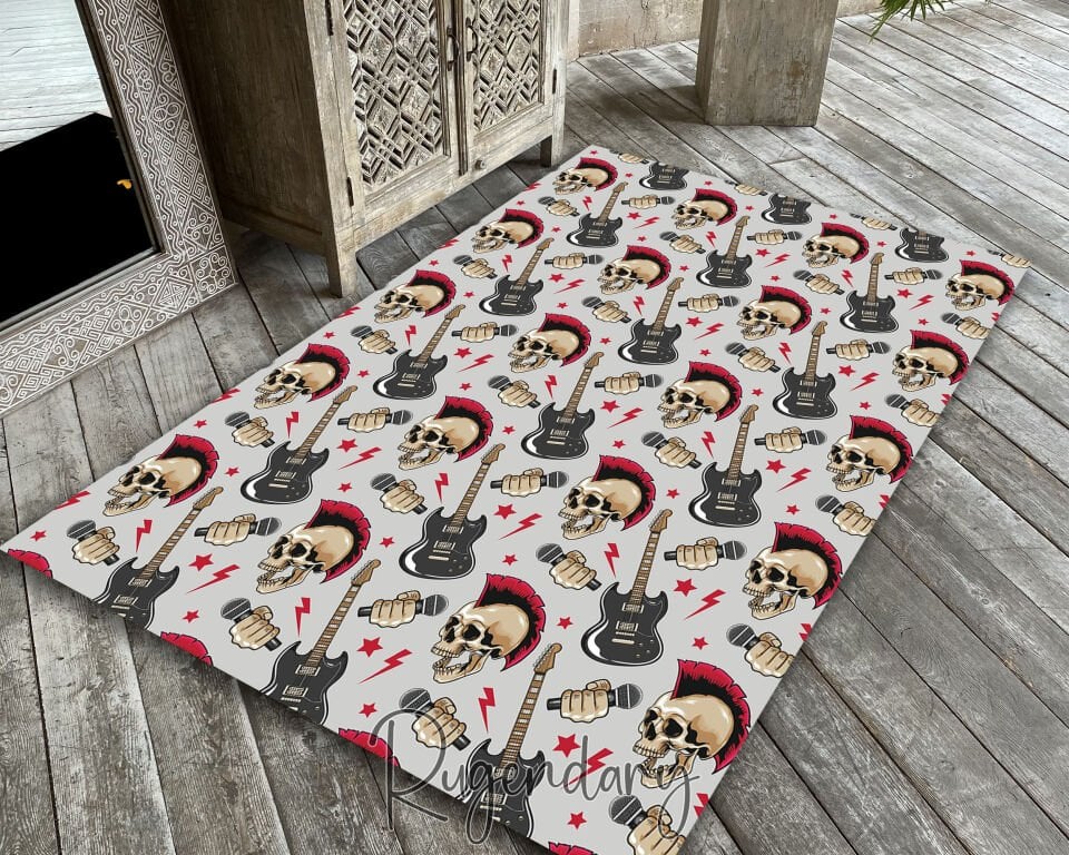Punk Rock Skull & Guitar Rug – Edgy Music Room Accent Rug