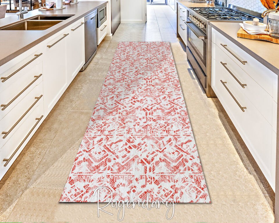 Red Tribal Pattern Kitchen Runner Rug – Washable & Non-Slip
