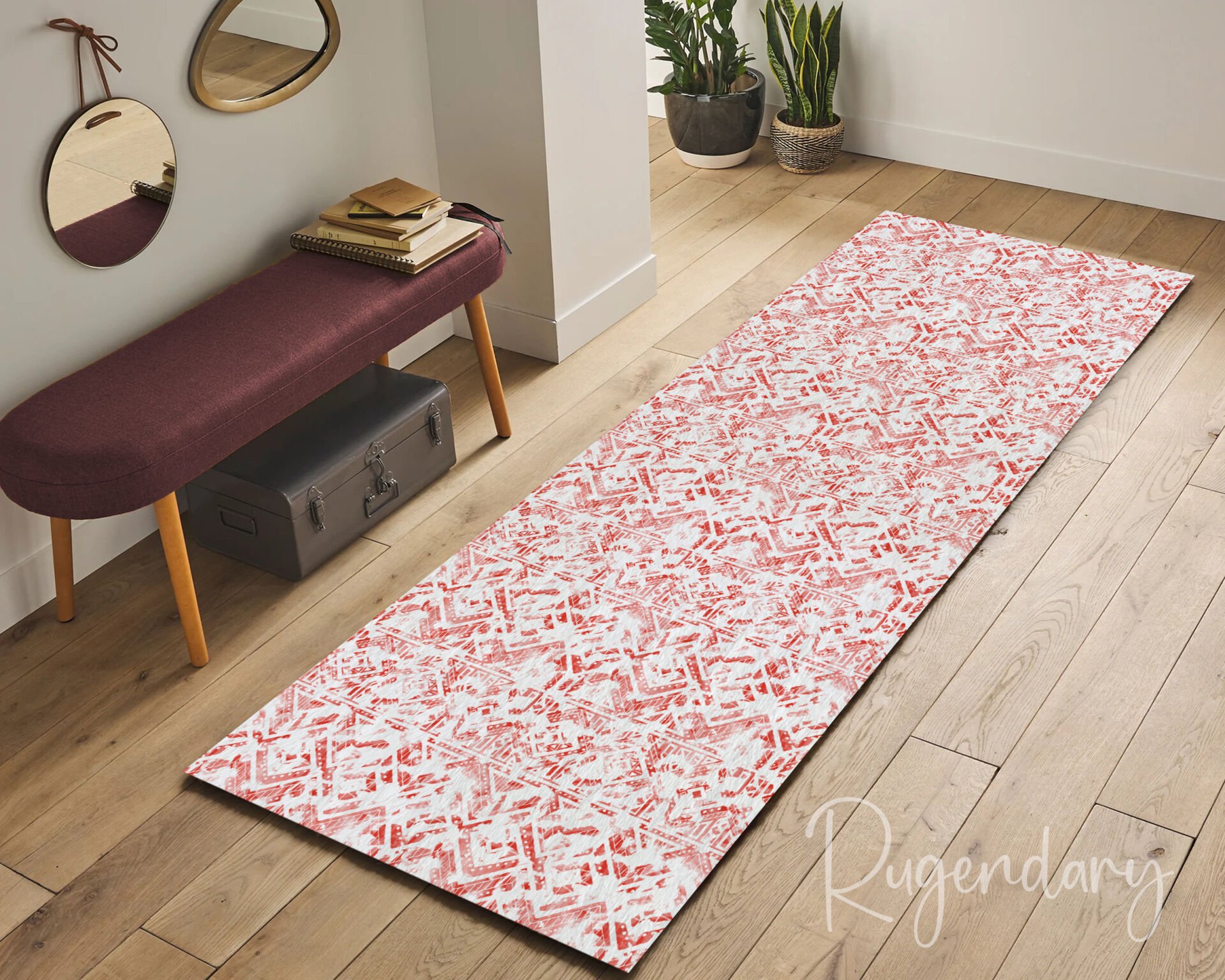 Red Tribal Pattern Kitchen Runner Rug – Washable & Non-Slip