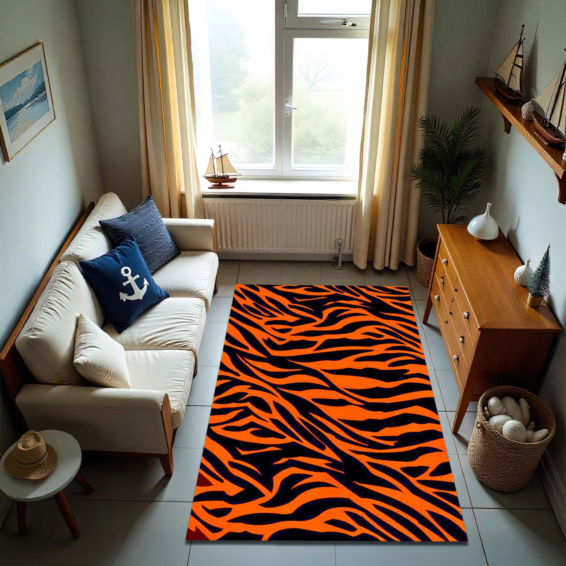 Bold Orange and Black Tiger Stripe Rug – Wild Animal Print Floor Mat