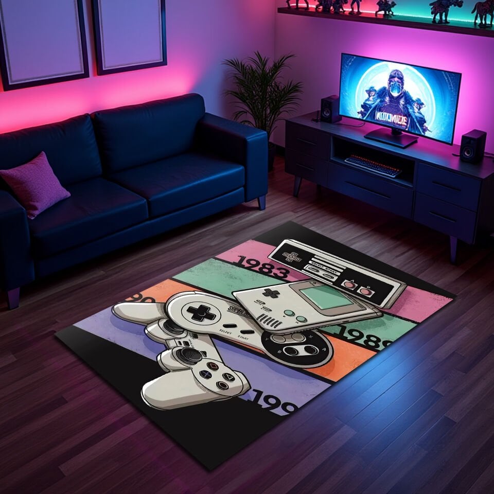 Retro Gaming Controllers Rug – Classic Video Game Console Decor