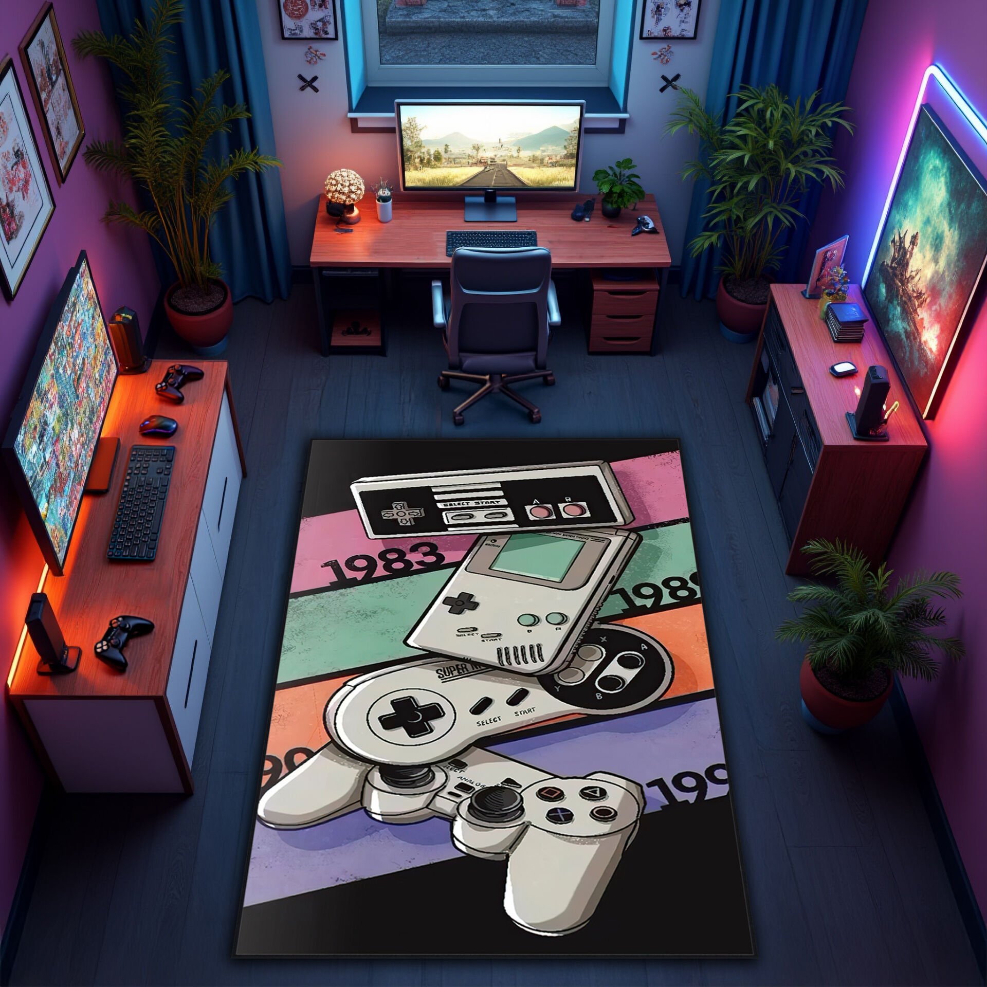 Retro Gaming Controllers Rug – Classic Video Game Console Decor