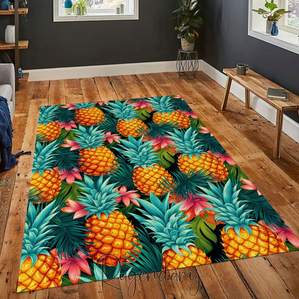 Tropical Pineapple Kitchen Rug – Vibrant Fruit & Floral Design