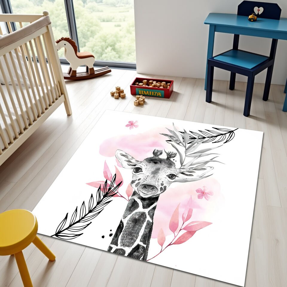 Whimsical Giraffe Rug – Soft & Stylish Nursery Carpet for Kids Room