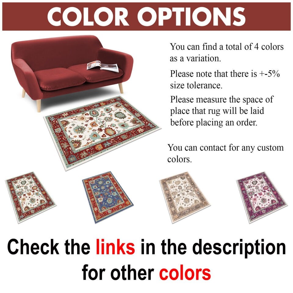 Cream Red Oriental Rug Classic Floral Pattern Decorative Carpet