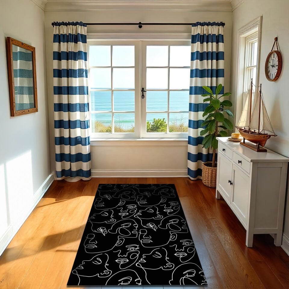 Minimalist Continuous Line Faces Rug – Modern Abstract Art Carpet