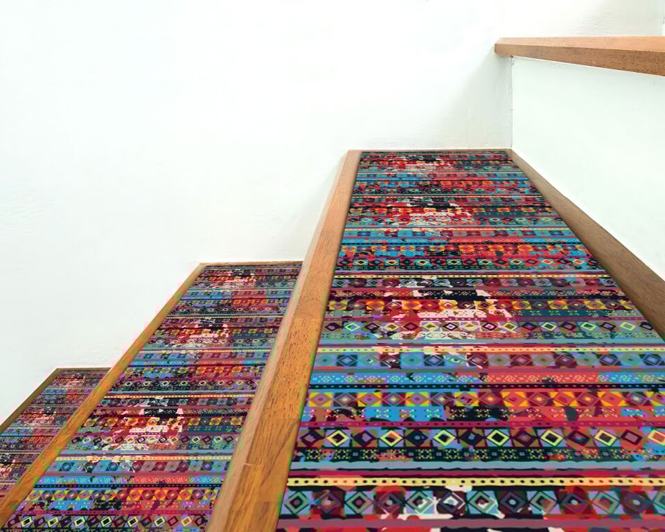 Colorful Bohemian Stripe Stair Treads – Vibrant Ethnic Pattern Mats