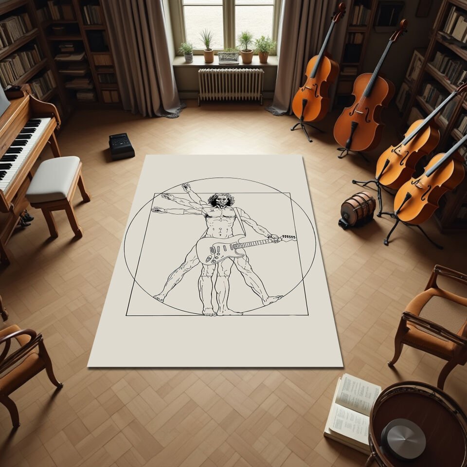 Vitruvian Rock Guitar Rug – Artistic Music Room Carpet