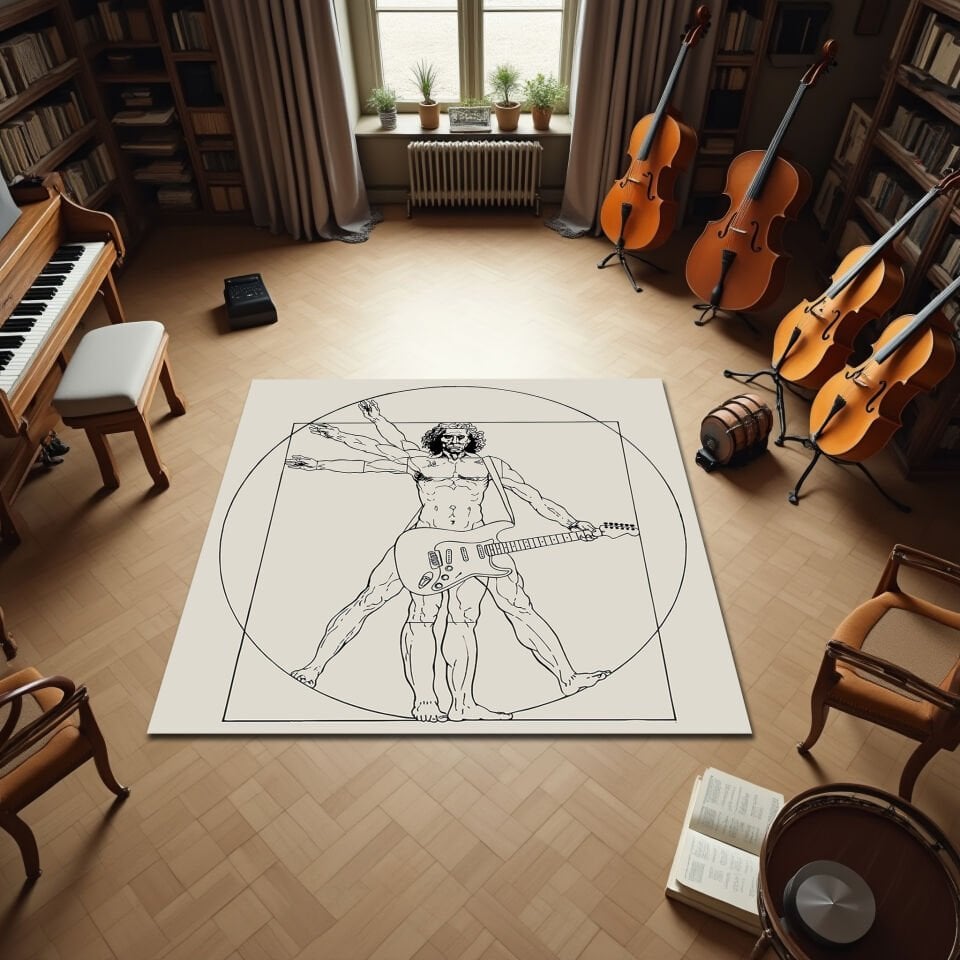 Vitruvian Rock Guitar Rug – Artistic Music Room Carpet
