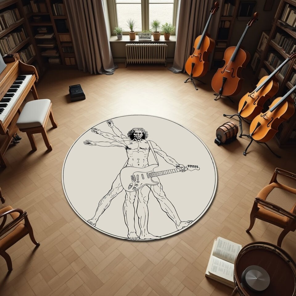 Vitruvian Rock Guitar Rug – Artistic Music Room Carpet