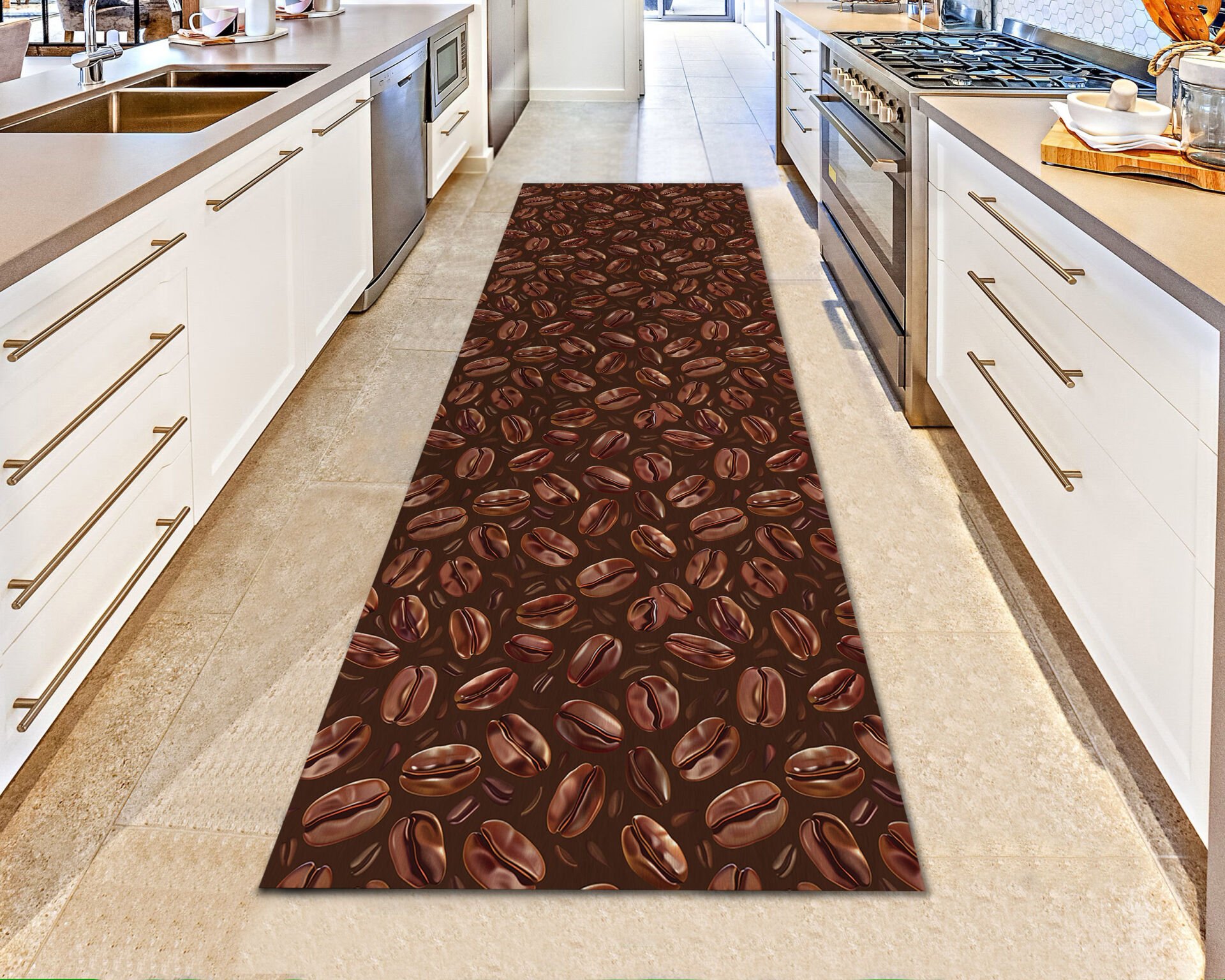 Coffee Bean Kitchen Runner Rug – Non-Slip Modern Floor Mat